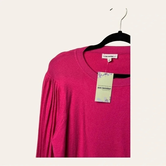 1191. ee:some LONG BALLOON SLEEVE SWEATER HOT PINK IN COLOR SIZE LARGE KNITTED - Picture 6 of 12
